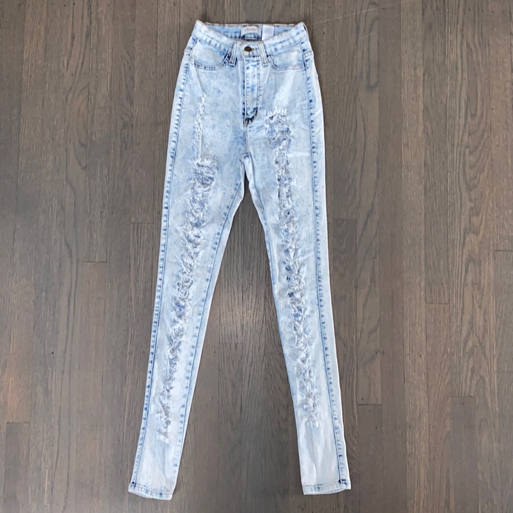 Vibrant High-Waist Distressed Skinny Jeans Sz: 5